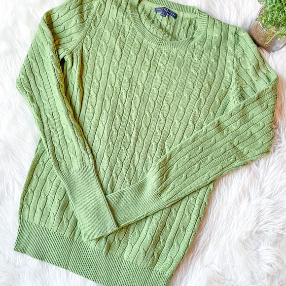 GAP Stretch Women's Light Green Pullover Sweater Size S Cable Knit Chunky - Picture 2 of 4